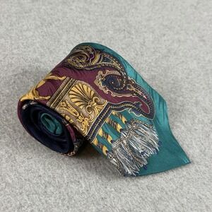 Vintage Barbara Blank NY Silk Tie Baroque Griffin Paisley Teal Burgundy